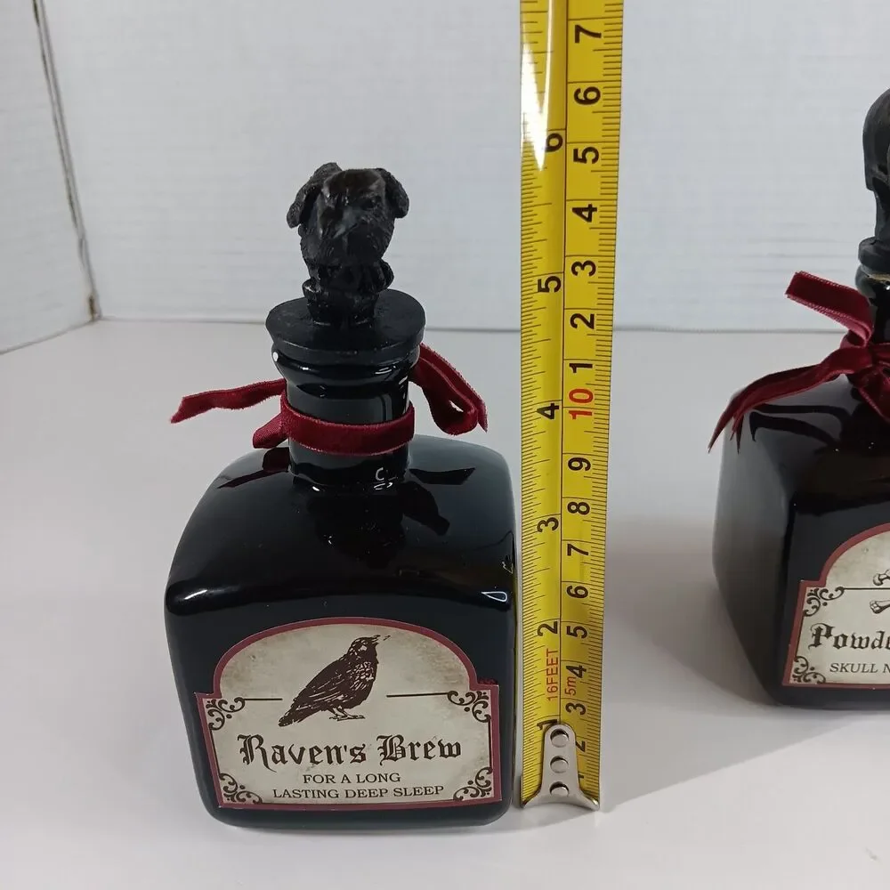 Ashland Ceramic Potion Bottle Halloween Decor Skull Bones Raven Goth Gothic